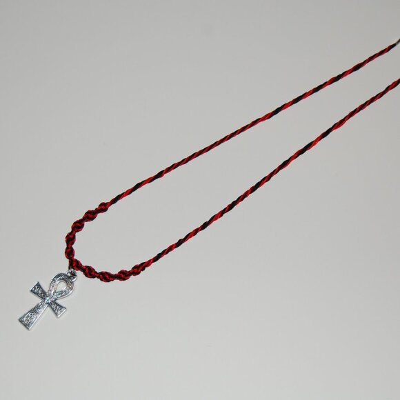 Ankh Cross Necklace,Braided Cord,Colorful Necklace,Bicolor Cord Necklace - Picture 3 of 3